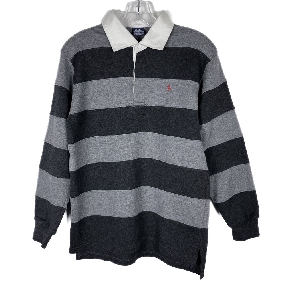 Vintage Polo Ralph Lauren Rugby Shirt Size Youth Medium Gray 100% Cotton